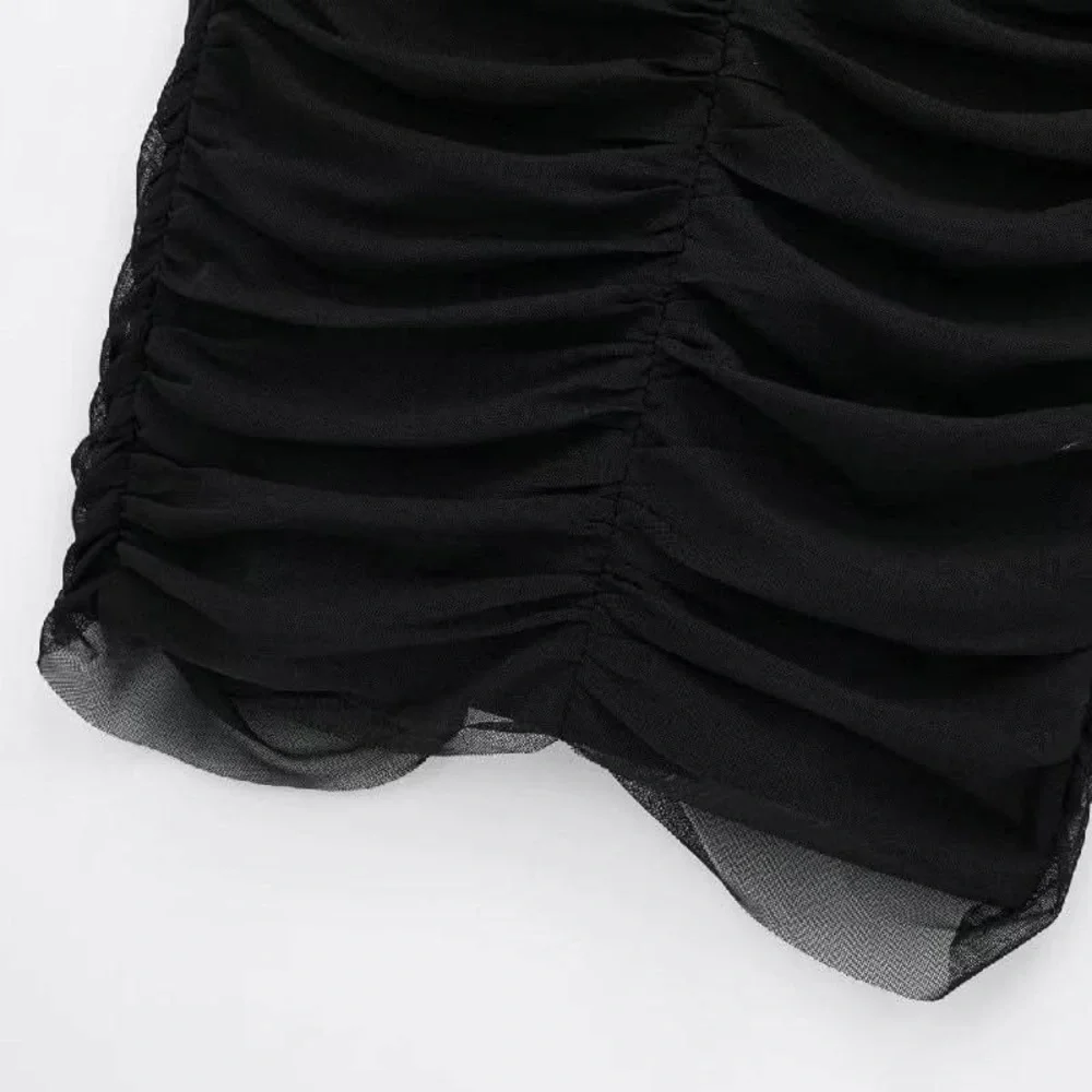 Black Ruched Midi Dress with Back Slit - Picture 4 of 6